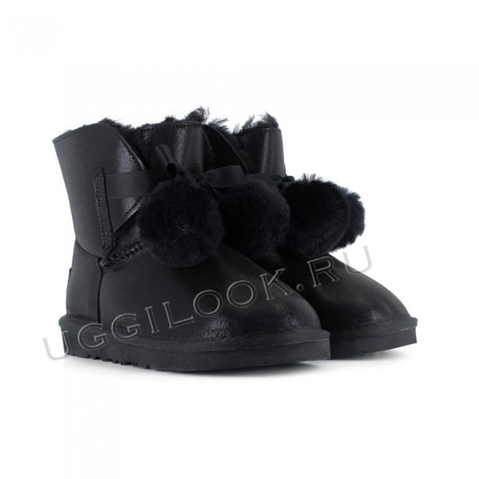 Gita Bow Boot for Kids Metallic Black