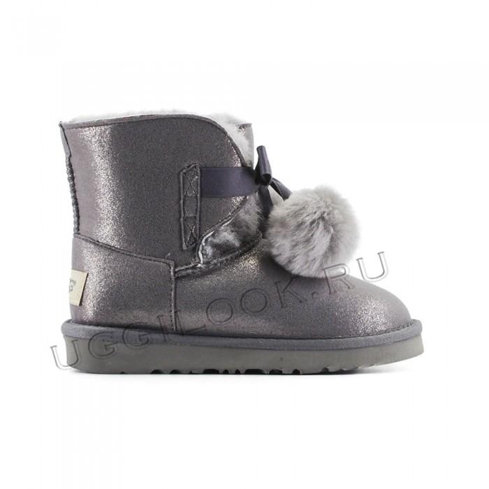 Gita Bow Boot for Kids Metallic Grey